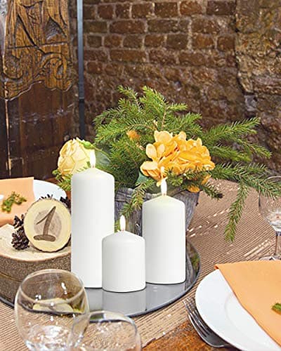 Elegant White Pillar Candles - Set of 3 - 3"x4", 3"x6", 3"x8" - Smokeless & Dripless