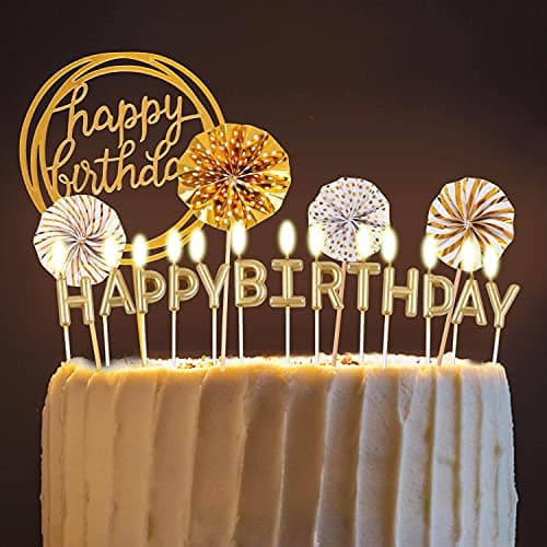 BEAN LIEVE Gold Birthday Candles Confetti Balloon Stars & Cupcake Toppers 12PCS Celebration Decor