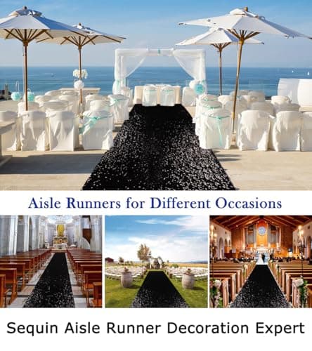 Black Sequin Aisle Runner for Wedding - 10FT Long