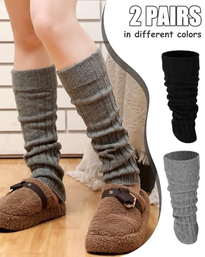 Women's Wool Leg Warmers: 2 Pairs in Black and Grey