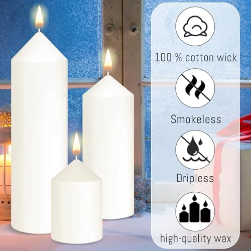 MTLEE Set of 60 White Pillar Unscented Emergency Decorative Candles for Home and Wedding