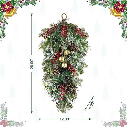 Glitzhome Teardrop Floral Winter Swag Wreaths, Artificial Hanging Decor