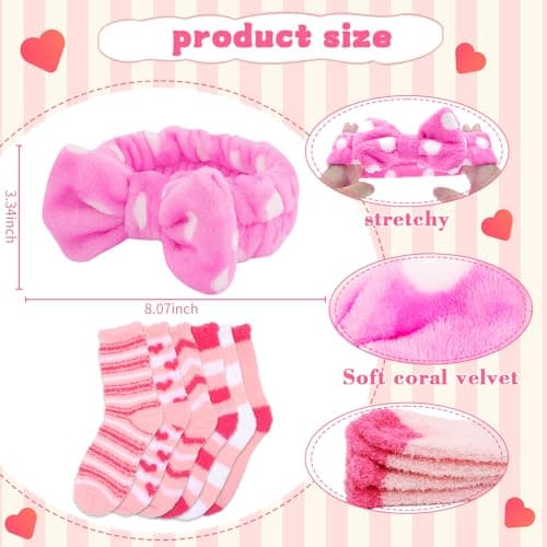 ANBALA Spa Sleepover Party Supplies: 6 Pink Headbands, 6 Fuzzy Socks