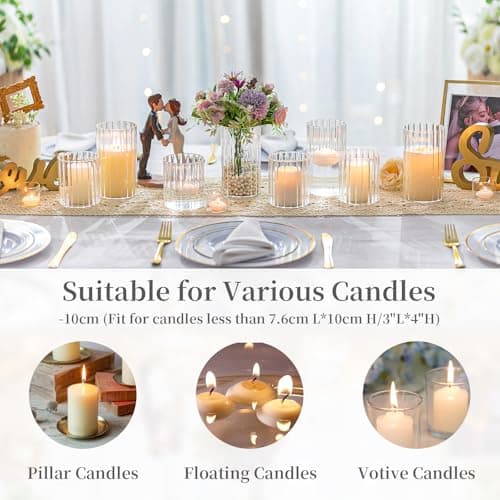 Hewory Glass Hurricane Candle Holders Set of 6, Clear Cylinder Vases