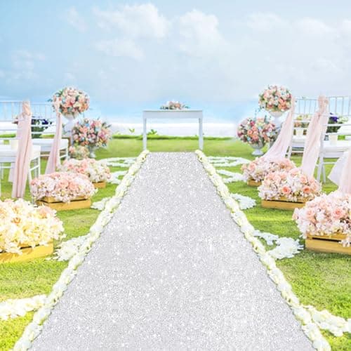Glittery Silver Wedding Aisle Runner for Engagement Ceremony