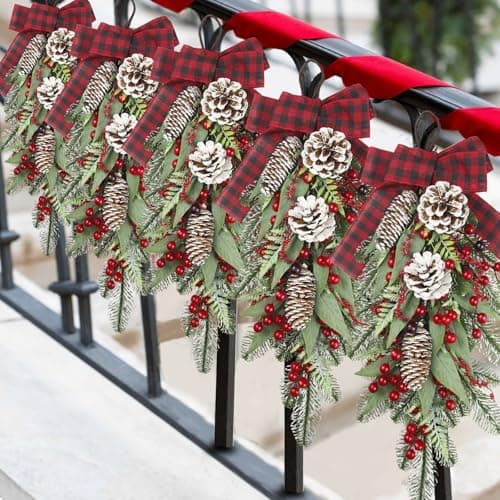 CISDUEO Red Berry & Pinecone Christmas Teardrop Swag for Front Door