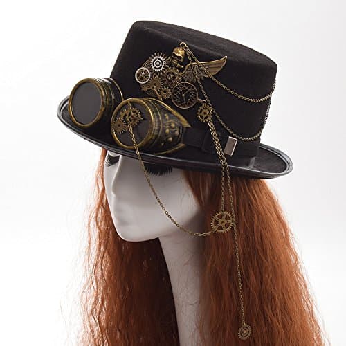 GRACEART Steampunk Top Hat for Women & Men with Removable Goggles