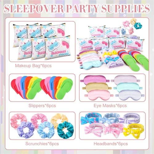 30 Pcs Girls' Sleepover Party Supplies: Spa Favors with Headbands, Eye Masks, Scrunchies, Bags, and Slippers