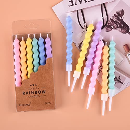 Rainbow Spiral Birthday Candles with Holders