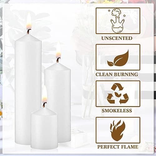 Bulk Set of 36 Long Burning Pillar Candles for Wedding, Party, and Home Use