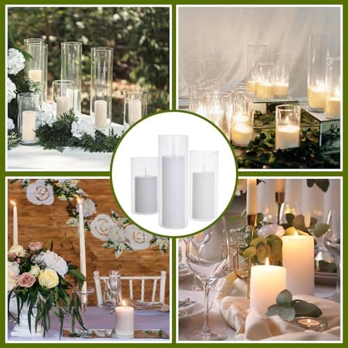 Elegant 3-Tier Ivory Pillar Candles with Bamboo Covers for Table Centerpieces