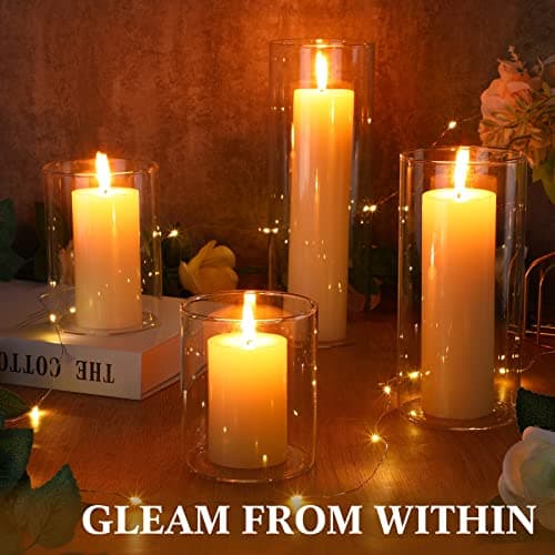 Treela Set of 8 Slim Pillar Candles and Glass Cylinder Vases for Centerpieces, Wedding, Home, Table, Party