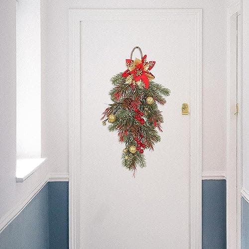 Red Artificial Teardrop Swag Wreath for Christmas Party Decor