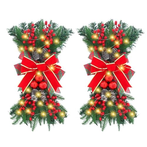4 Pack Red Teardrop Christmas Wreath Decorations for Front Door (4PCS)
