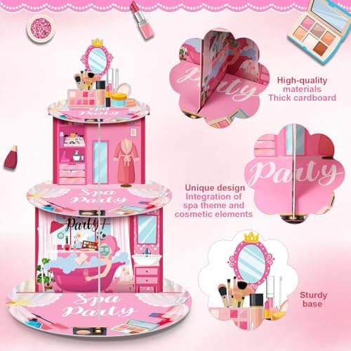 Censen 3-Tier Spa Cupcake Stand Pink Decor for Princess Parties