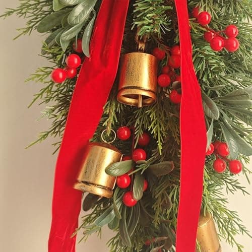 MOTUZP Red Berries & Bells 20 Inch Artificial Christmas Wreath
