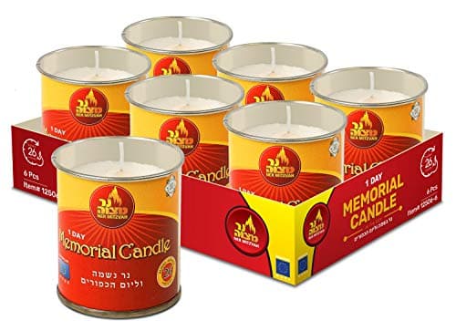 Ner Mitzvah 1 Day Yartzeit Candle, 6 Pack, 24 Hour Kosher Tin Cup Holder
