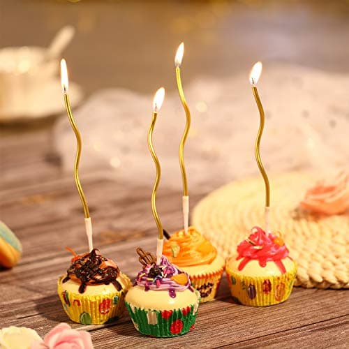BBTO Metallic Gold Spiral Birthday Cake Candles with Holders 48 Pieces