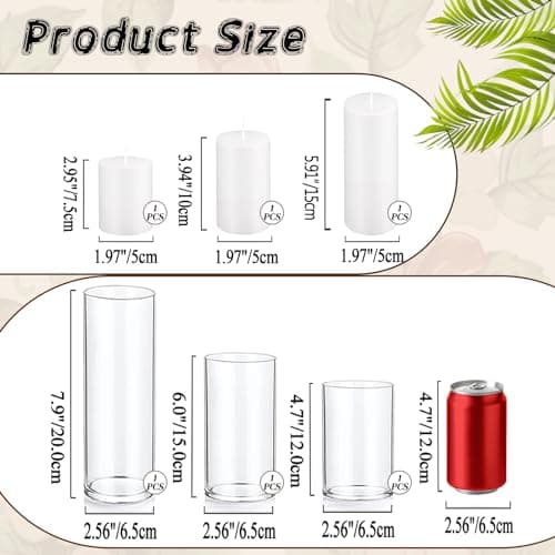 White Pillar Candles and Holders for Wedding Centerpieces(2.6" X 4.7", 5.9", 7.9")