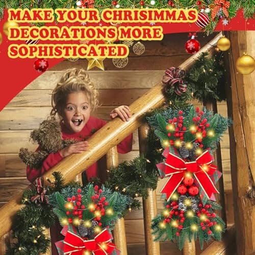 24" Prelit Artificial Christmas Teardrop Swag Hanging Wreath for Home Garden Decor