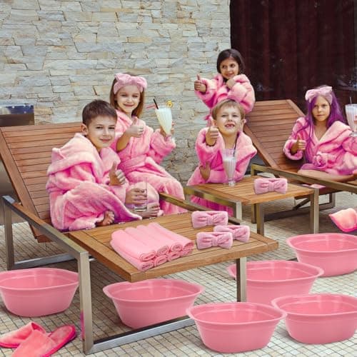 Light Pink 8-Tub Foot Spa Kit for Kids with Towels & Hairbands