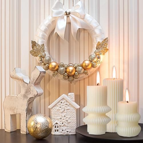 MTLEE Ribbed Pillar Candles for Modern Home Decor