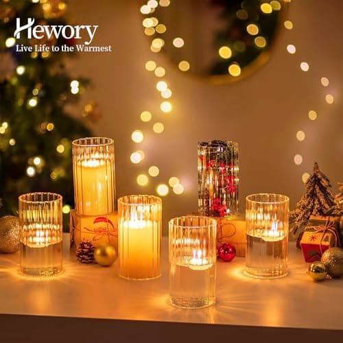 Hewory Glass Hurricane Candle Holders Set of 6, Clear Cylinder Vases