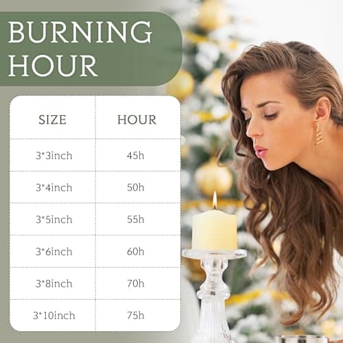 Shihanee Set of 12 Pillar Candles 3 Dripless Unscented Candles for Wedding Party Dinner Home (Ivory White)
