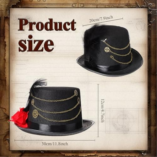 Ramede Steampunk Top Hat with Goggles for Halloween Cosplay Party