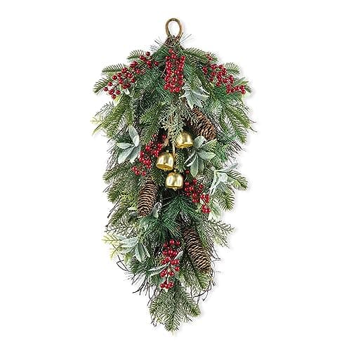 Glitzhome Teardrop Floral Winter Swag Wreaths, Artificial Hanging Decor