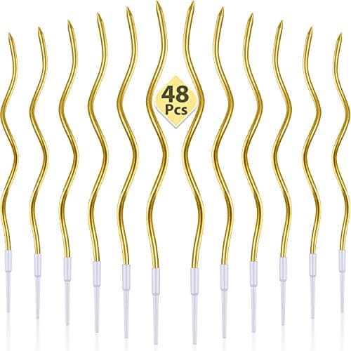 BBTO Metallic Gold Spiral Birthday Cake Candles with Holders 48 Pieces