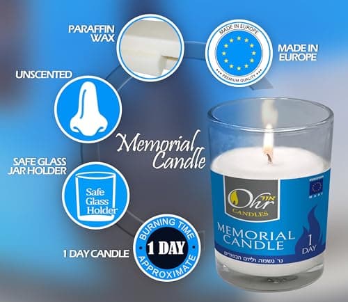 Memorial Candle Set for Yahrzeit - 1 Day Yartzeit Candle - 12 Pack Yom Kippur Jewish Candles