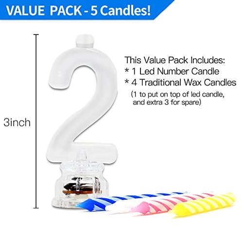 Novelty Flashing Multicolor Birthday LED Candle Toper with 4 Candles (Number 2)