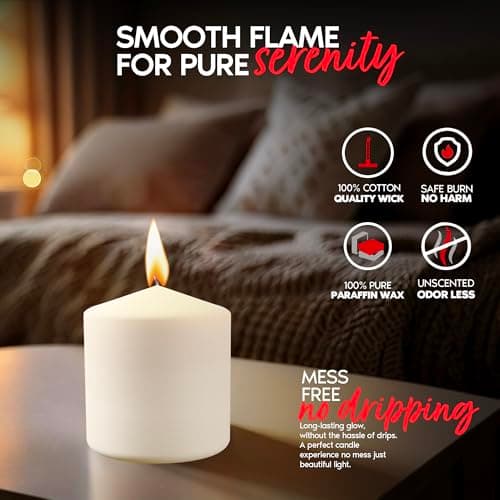White Pillar Candles Pack of 12, 3x3 Inch, 50-Hour Burn – Dripless & Smokeless