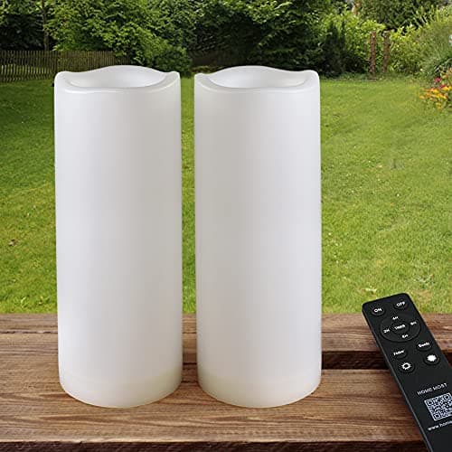 2-Pack White 3x6 LED Pillar Candles - Outdoor IP65 Waterproof Timer & Remote Operated