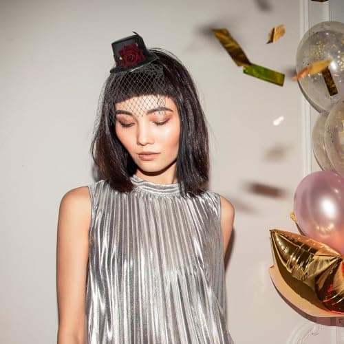 BESPORTBLE Victorian Mini Top Hat - Classic Black Hair Clip with Red Rose and Veil