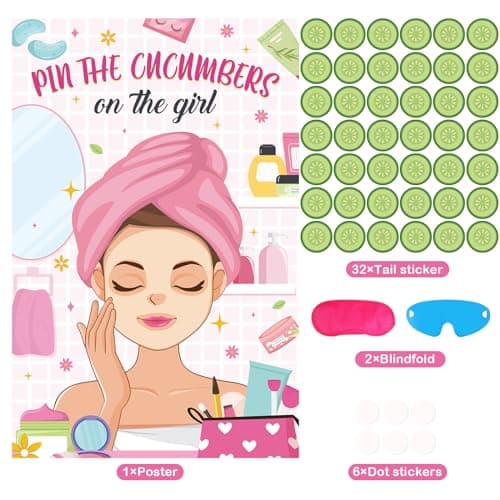 Hxezoc Spa Party Games - Pin The Cucumbers on The Girl with 42 Pcs Cucumber Stickers