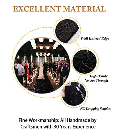 Black Sequin Aisle Runner for Wedding - 10FT Long