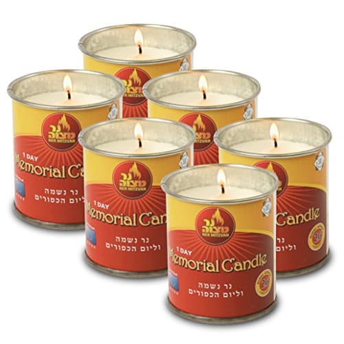 Ner Mitzvah 1 Day Yartzeit Candle, 6 Pack, 24 Hour Kosher Tin Cup Holder