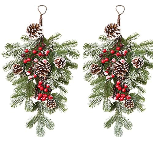 2Pcs Artificial Greenery Swag with Berry Pine Cone for Christmas Décor