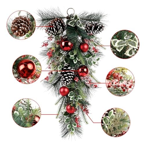 28'' Christmas Teardrop Swag with Pinecones & Red Berries for Home Decor