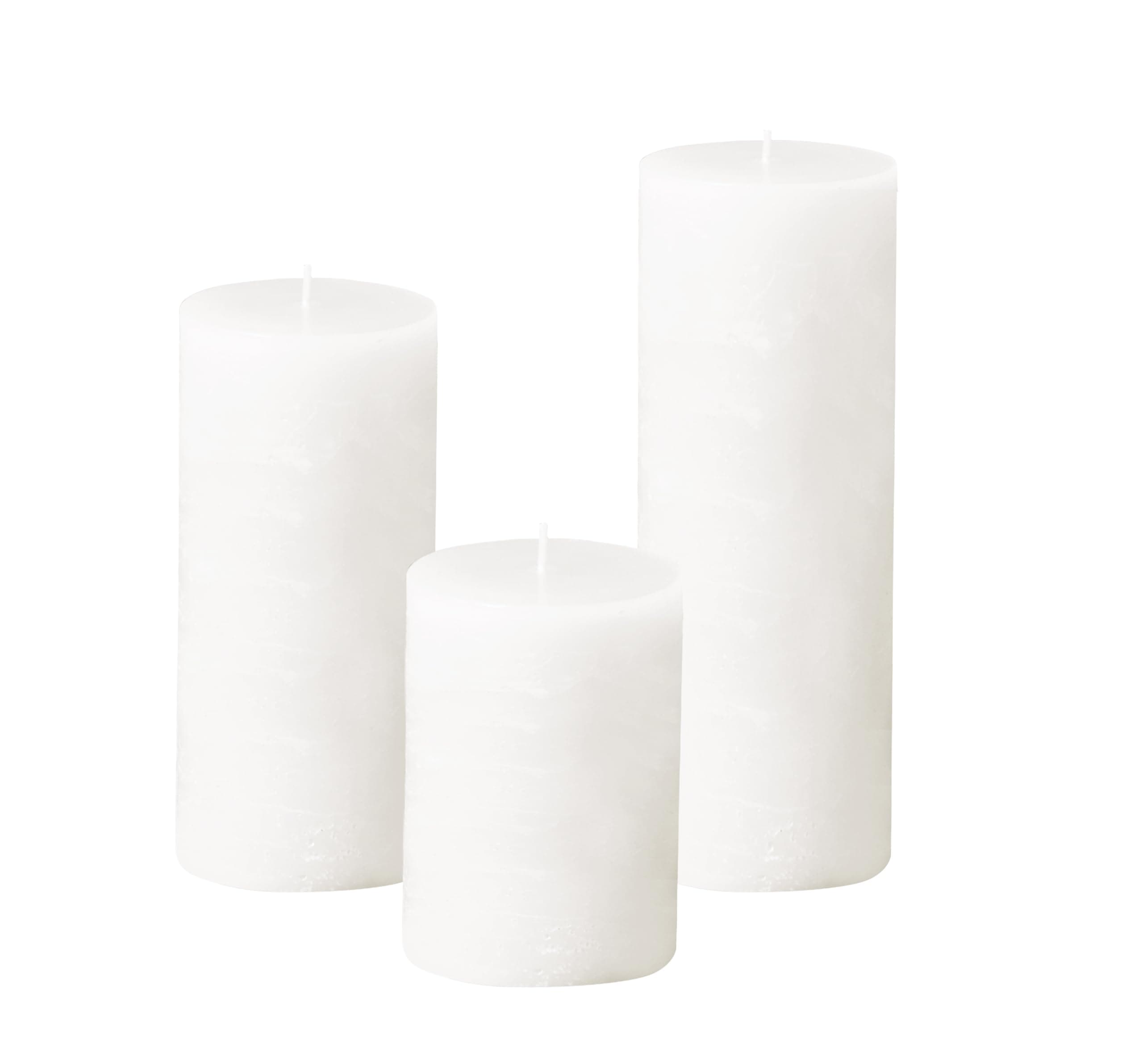 Simply Soson Unscented White Pillar Candles, Set of 3, Rustic Texture, Dripless, Ideal for Weddings, Parties, Home Decor