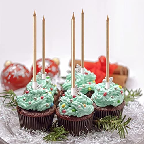 24-Piece Metallic Champagne Gold Birthday Candles for Cakes and Cupcakes