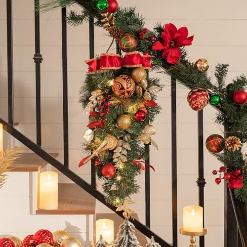 Valery Madelyn 24 Inch Red Gold Outdoor LED Swag for Home Decor