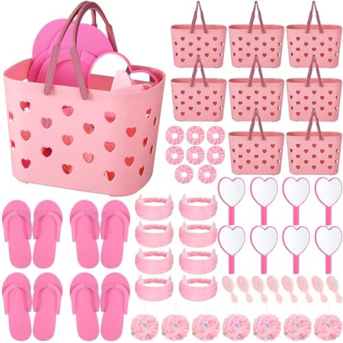 Pickmesh 8 Set Spa Party Supplies Pink Basket Heart Mirror Hair Accessories Birthday Gift