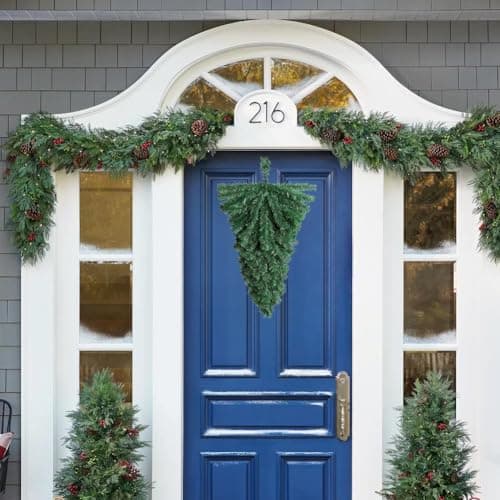 2 Pcs Artificial Christmas Teardrop Swag Garland for Door Mantle Indoor/Outdoor