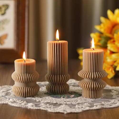 MTLEE Ribbed Pillar Candles for Modern Home Decor