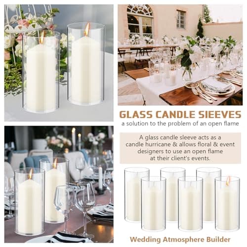 6-Piece White Pillar Candles with Hurricane Glass Cylinder Vases