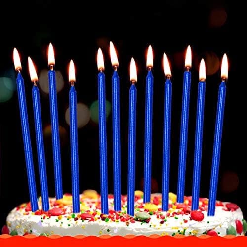 12 Tall Blue Birthday Candles for Party Decorations