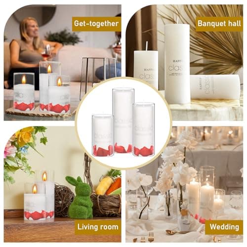 Bulk White Pillar Candles with Glass for Weddings - Set of 24